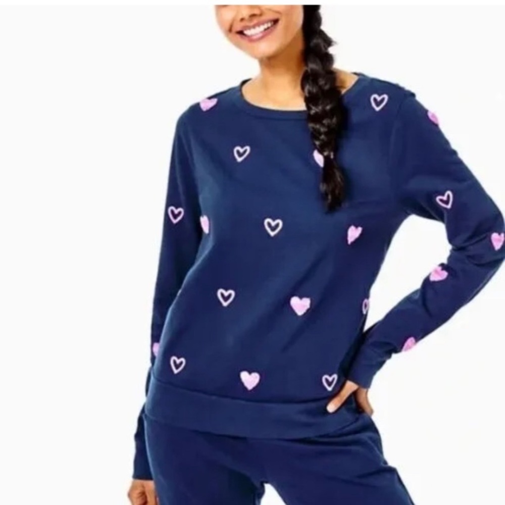 Lily Pulitzer Navy sweater pink hearts. Size M
